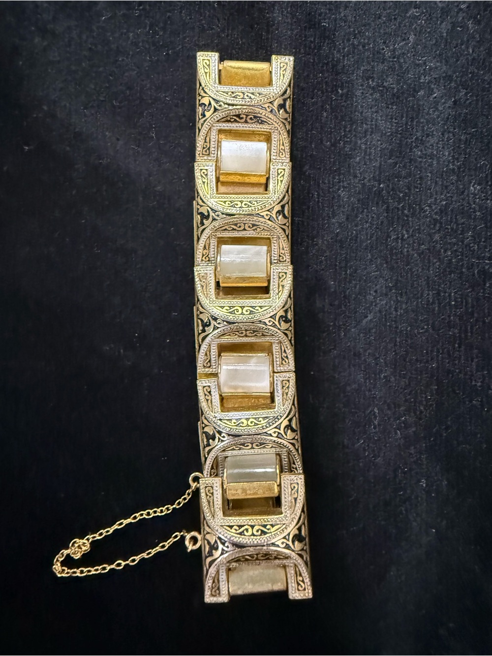 Vintage Gold-Tone Link Bracelet with Rectangular Glass Insets